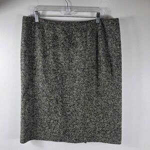 Talbots Women's Tweed Pencil Skirt Size 14 Black Gray Green Textured Knee Length
